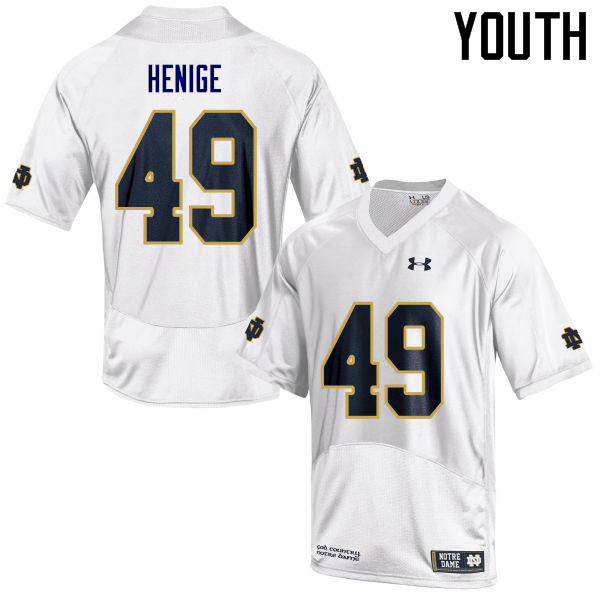 Youth NCAA Notre Dame Fighting Irish #49 Jack Henige Stitched College Under Armour Authentic White Football Jersey CK10X33VG